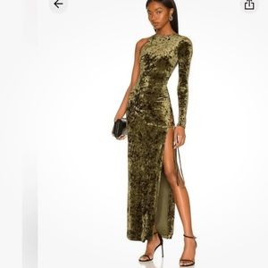 NWT Camila Coelho X Revolve Green Crushed Velvet Maxi Cut Out Dress women size S